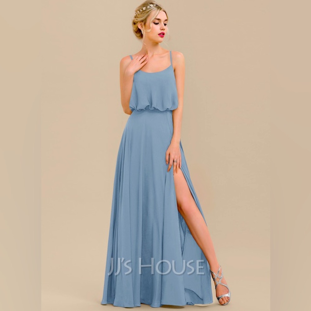 NEW A-Line Floor-Length Chiffon Dress - DUSTY BLUE